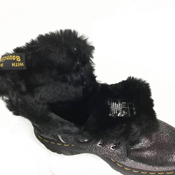 DR. MARTENS Jadon Faux Fur Lined Boots Metallic Leather Platforms - Picture 11 of 13